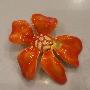 Vibrant Orange Flower Art Pin Brooch